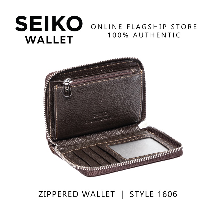 Seiko Wallet Genuine Leather Zipper Wallet Unisex With RFID