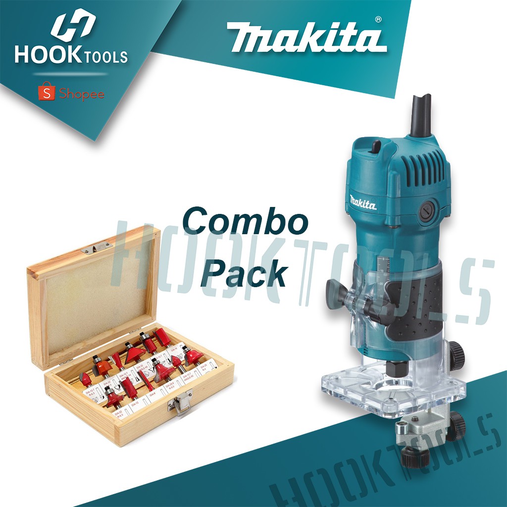 HOOK Tools Makita MT3709 Palm wood Router with 12pcs set Bits