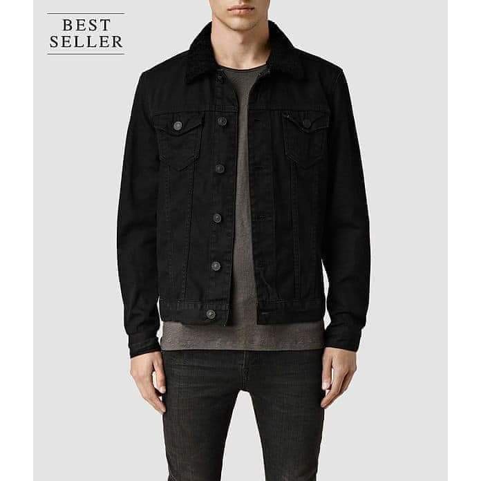 Men's Denim Trucker Jacket In Pitch Black Thursday, 58% OFF