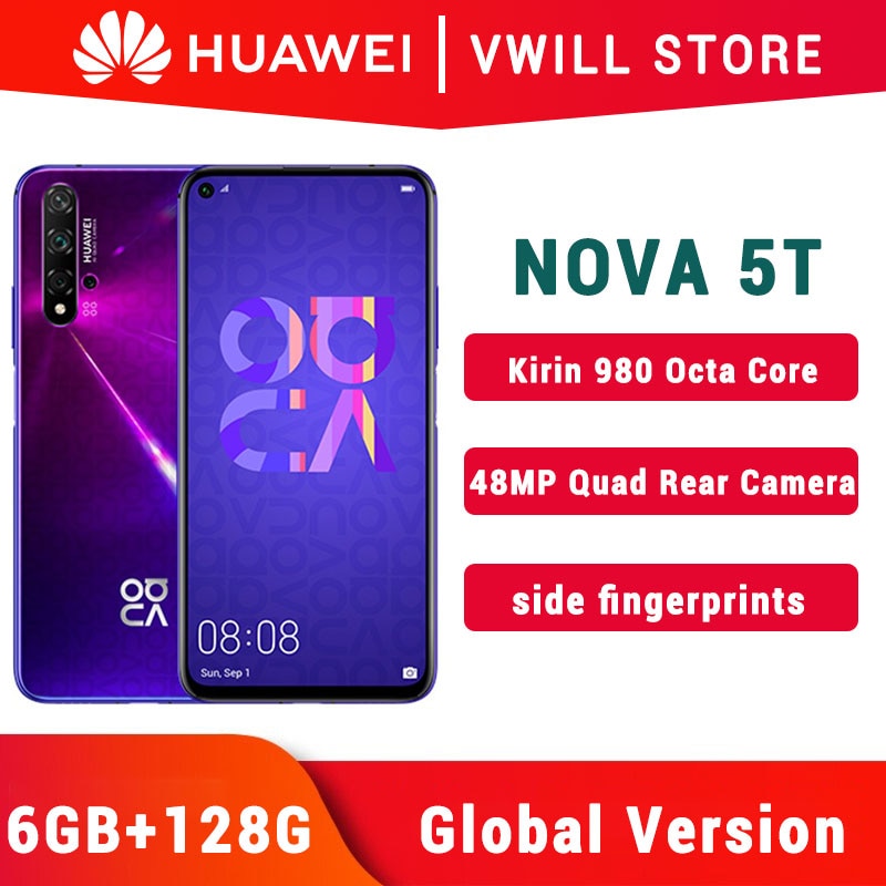 Global Version HUAWEI Nova 5T MobilePhone 6.26 inch Kirin 980 Octa