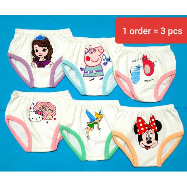 Dido's 6pcs Plain White Cotton with Cute Character Kids Panty with Colored  Lining Frozen HK Minnie Girls Underwear Kid's Girl's Panties (Fits 0-12  months)