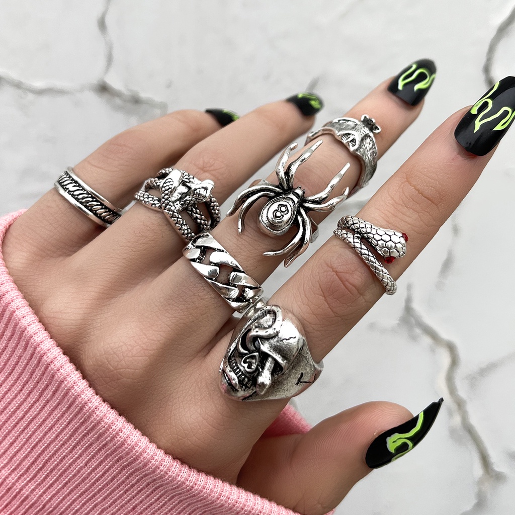 Punk Snake Rings Set for Women Gothic Spider Kpop Grunge Men