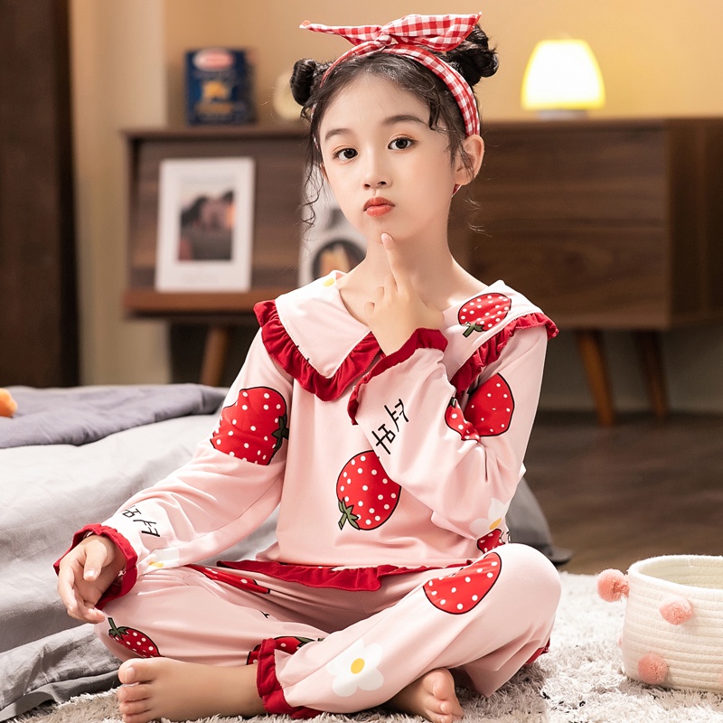 [boutique]Cotton Girls Pajamas Sets 2021 Autumn Long Sleeve Children's  Sleepwear Set Cute Pajamas Gi