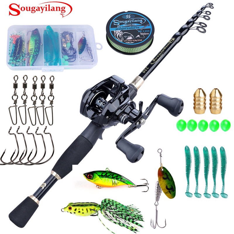 Sougayilang Casting Fishing Rods 1.8M 2.1M 2.4M Telescopic Fishing Rod  with12+1BB Baitcasting Fishing Reel for Bass Fishing Tackle Freshwater or  Saltwater Outdoor Travel Fishing