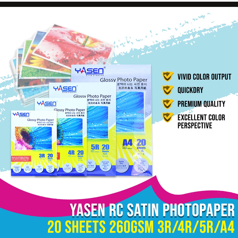 glossy paper YASEN With Back Print Glossy Inkjet Photo Paper 4R Size 230  GSM (20 Sheets per pack)