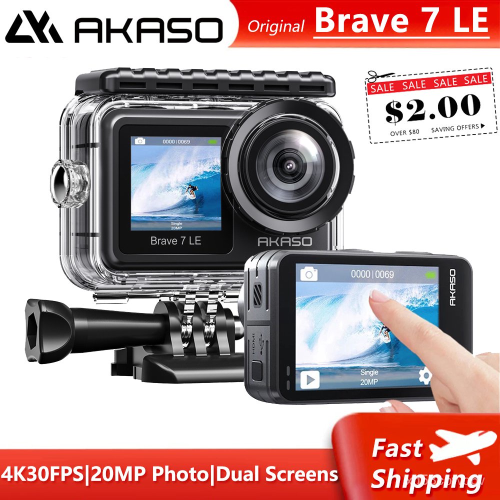AKASO Brave 8 Waterproof Action Camera 4K60fps Dual Color Screen Sports Cam  20MP SuperSmooth Vlog Camera 10m Body Waterproof DV - AliExpress