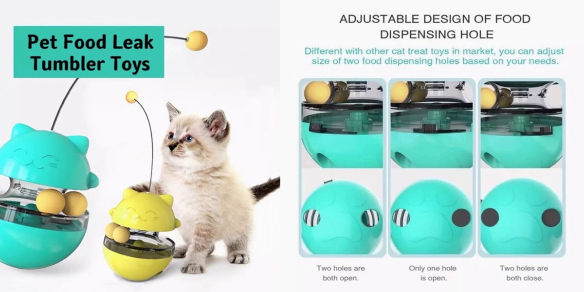 Adjustable Cat Treat Dispenser Toy - Leak Hole Design - Anti