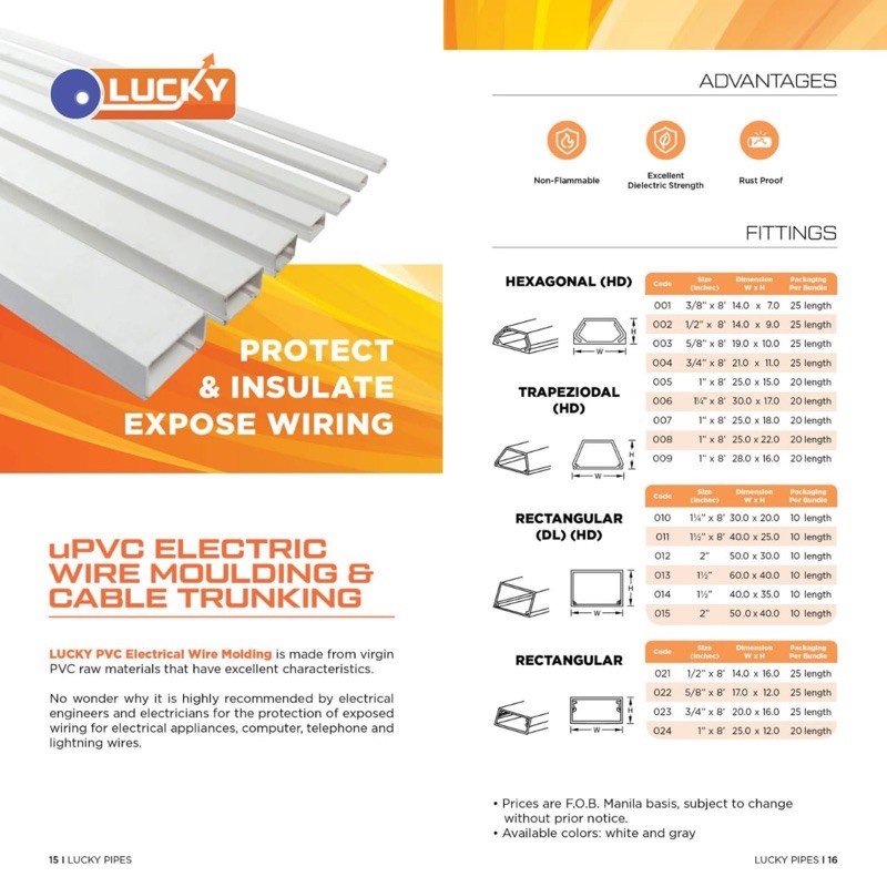 uPVC Electrical Wire Moulding Specifications