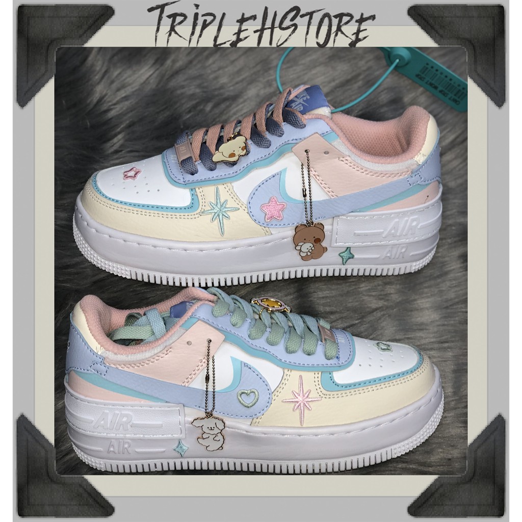 Triplehstore Air Force 1 Shadow Pastel Shoes Multicolor With Extremely Cute Accessories Shopee Philippines