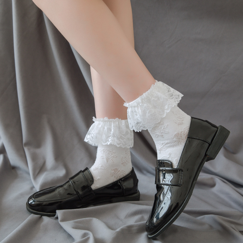 Womens Cute Lolita Socks Lace Ruffle Frilly Girls Socks Princess Ankle Socks