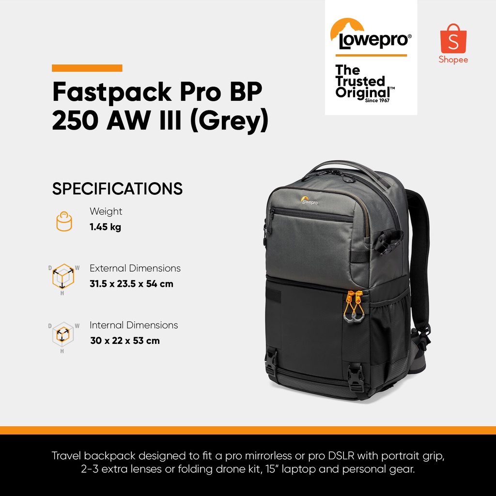 Lowepro Flipside Trek BP 250 AW Backpack, for Camera, DJI Mavic, Gray/Dark  Green 56035370144