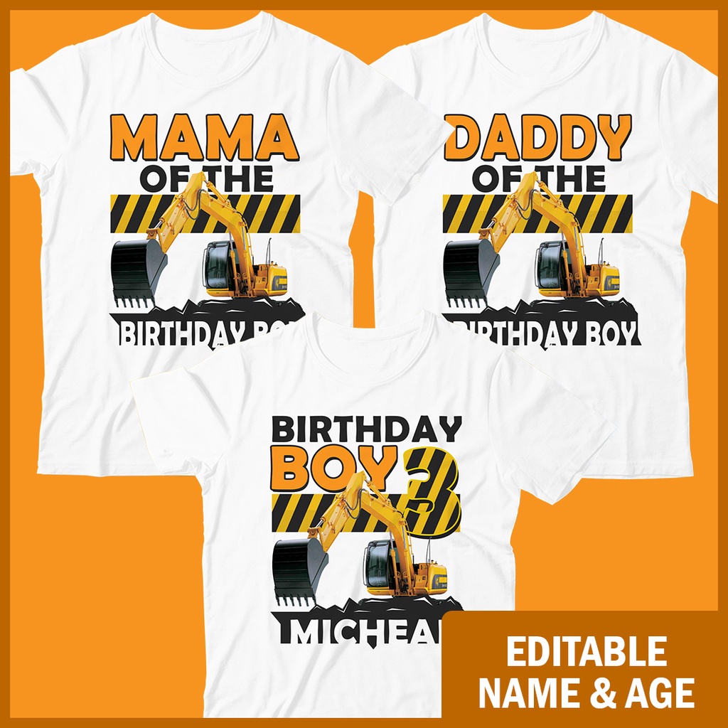 SweetCherryLLC Family Matching Excavator Birthday Shirt, Personalized Construction Birthday Party, Birthday Photo Custom Outfit Kids Toddlers Adults