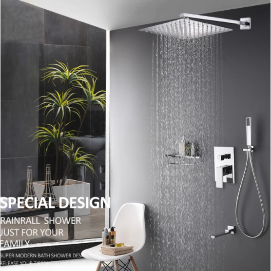 Gold Bathroom 8 Square Rainfall Shower Faucet Set Wall Mounted Space  Aluminum 3-Ways Swivel Tub Spout Shower Mixer Taps - AliExpress