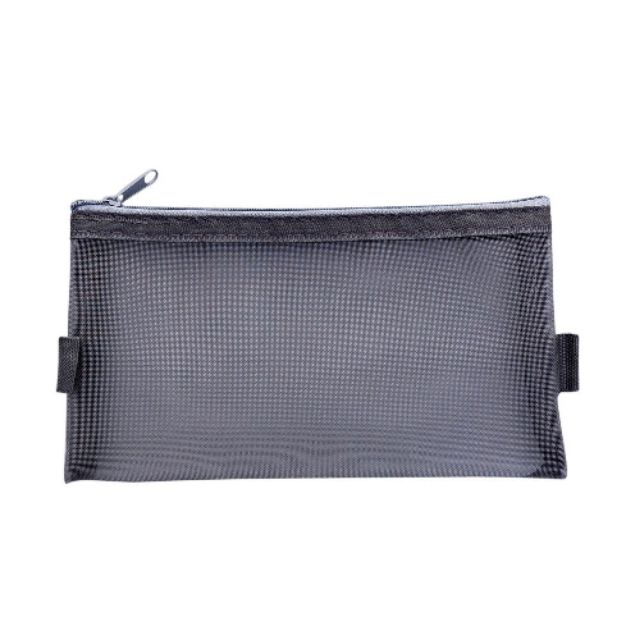 Mesh Pouch Bag Case Make up Pencil Stationary Zipper Gray Nylon