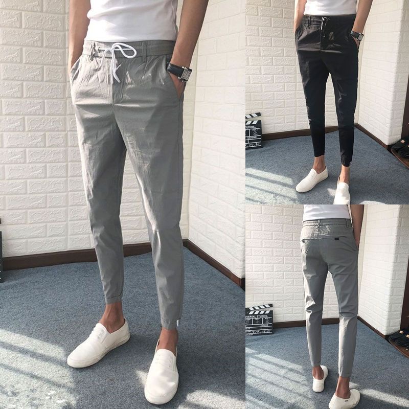 British Style Summer Men Formal Pant Fashion Belt Design Slim Fit