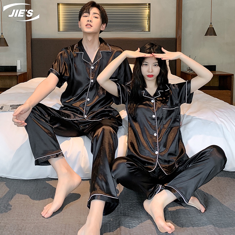 Spot Jie s Korean Couple Design silk short sleeve cute plain