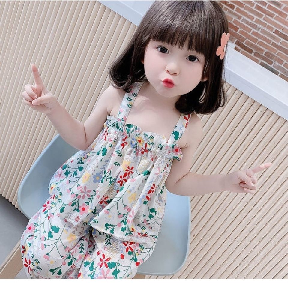 baju baby girl clothing Floral 2pcs Set Sleeveless Top +Shorts Pants seluar Kids  clothes Baju Kanak2 Perempuan