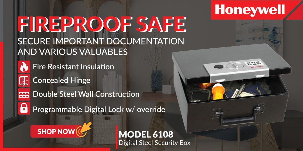 Honeywell 6108 Digital Lock Fire Resistant Programmable Steel Security Safe  Box