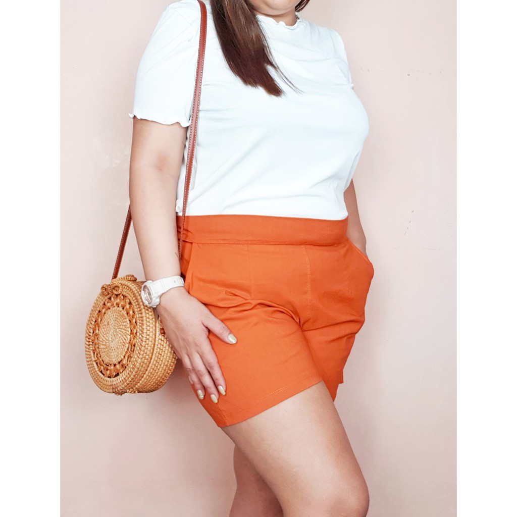 Plus size orange hot sale shorts