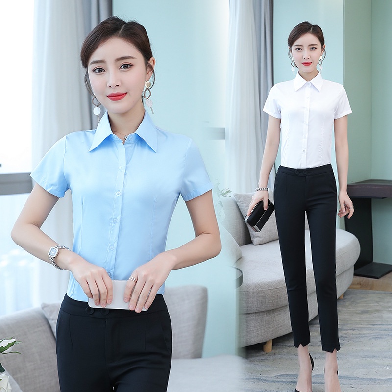 Long Sleeve White Shirt Women's Professional Office Lady Formal Work  Clothes Large Short Sleeve Women's Shirt