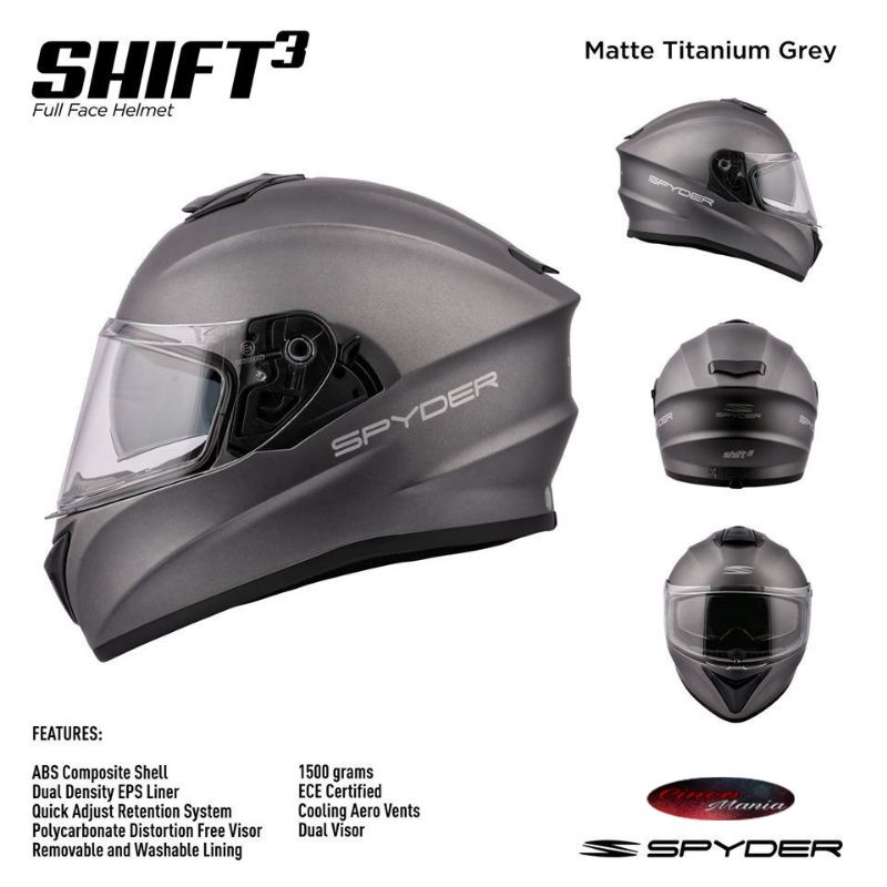 SPYDER SHIFT 3 PD MATTE TITANIUM GREY FULLFACE DUAL VISOR