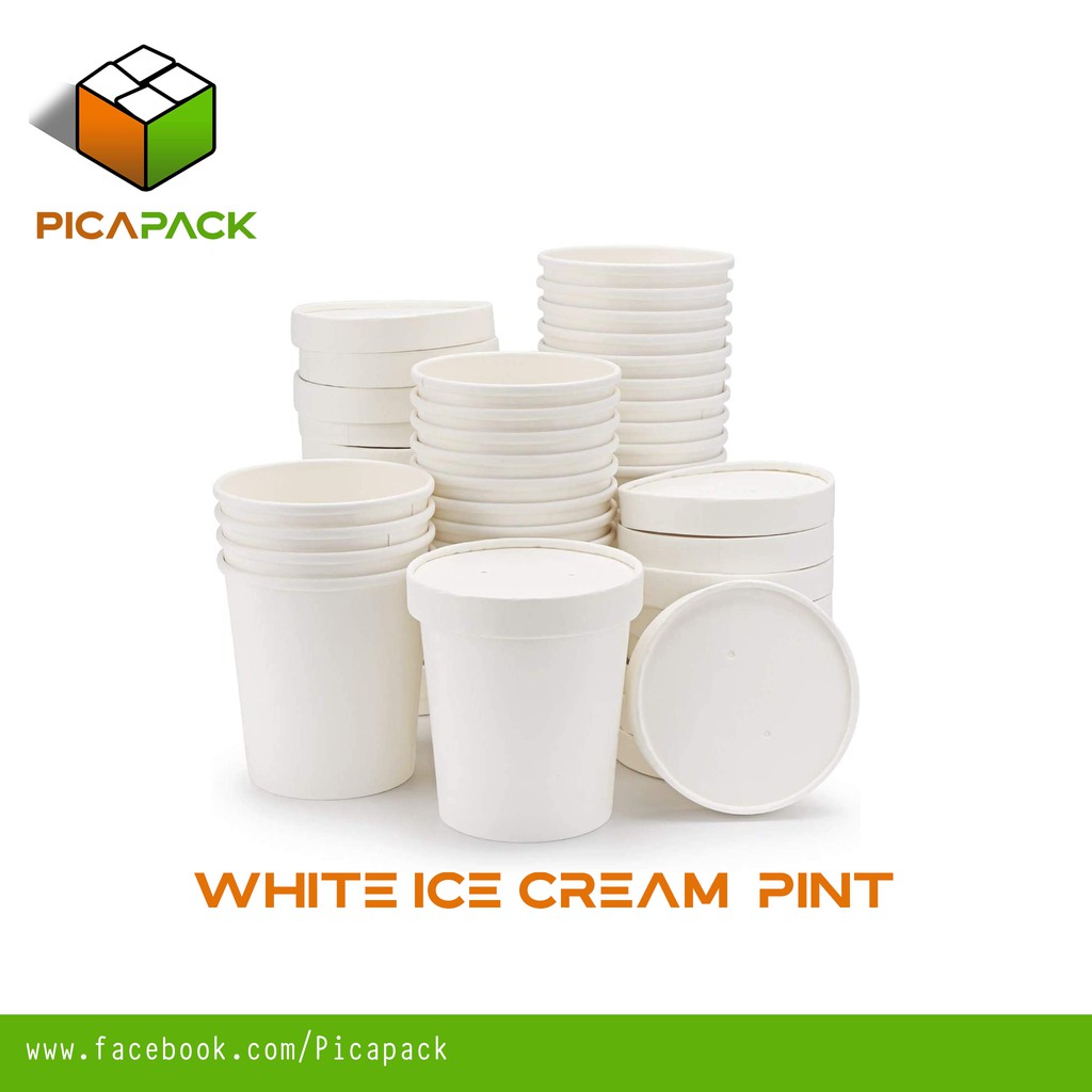 16 oz Pint-Sized White Ice Cream Containers with Lids