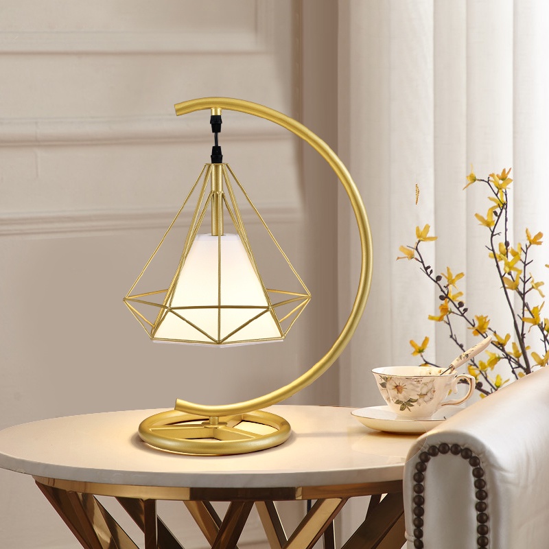 Unique Table Light Fabric Lamp Shade Bedside Lamp Metal Base Desk