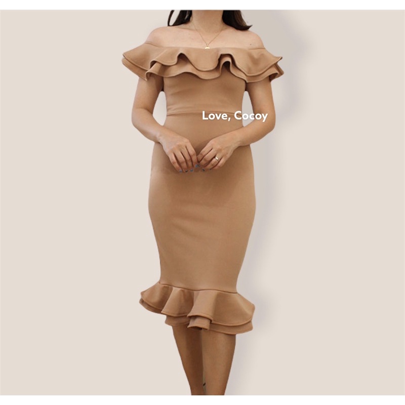 Beige long dress for clearance wedding guest