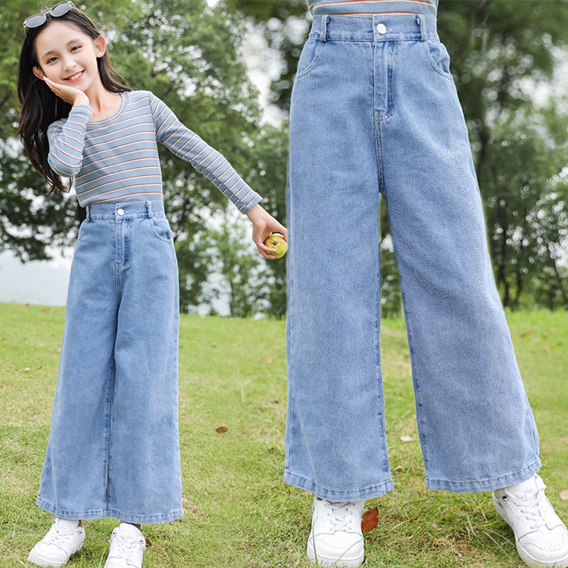 Baby Girls Denim Jeans Stretch Kids Wide Leg Pants Children