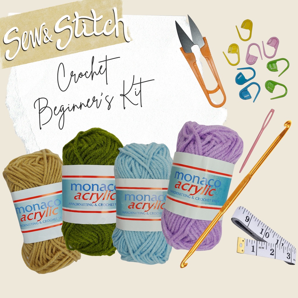 Crochet Beginner Kit/Set - Acrylic Yarn 4ply (18g.) [SewAndStitch], crochet  yarn