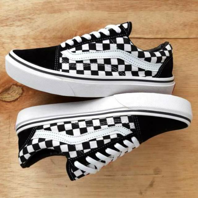 Oldskool Vans Shoes Chekerboard Chess Black White Sneaker Men