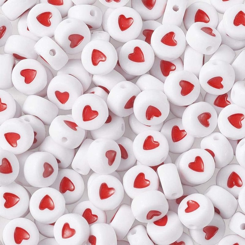 100pcs Love Heart Shape Beads Bead Round Plastic Spacer Loose Beads Bracelet Necklace Kit for Jewelry Making DIY