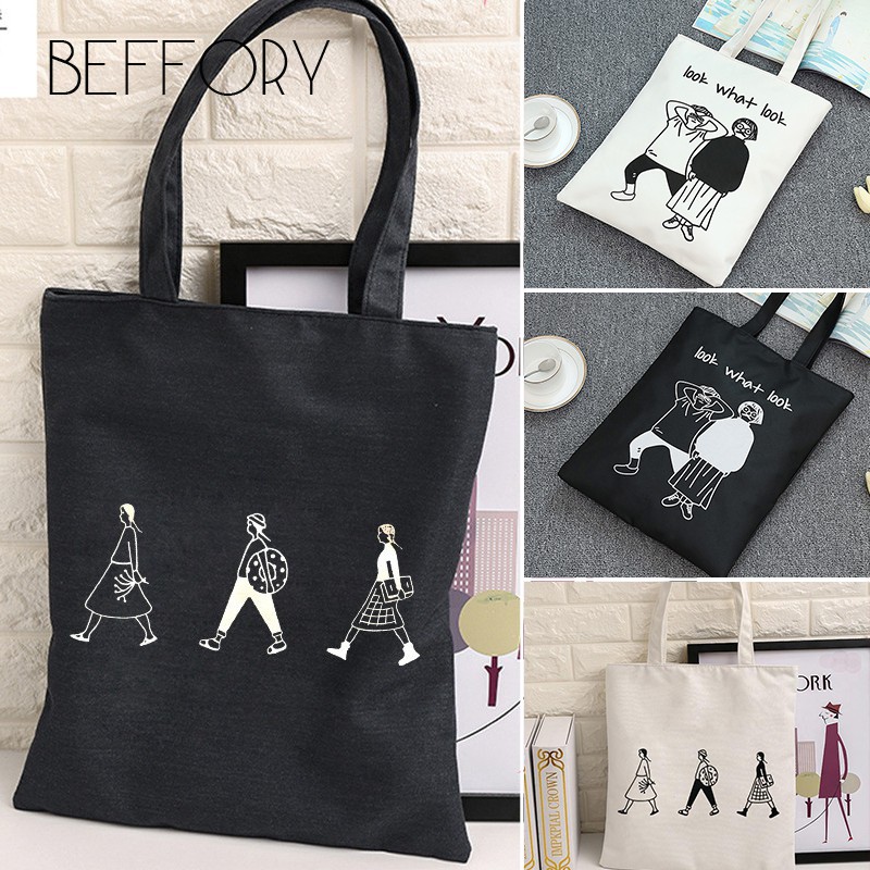 BEFFORY Women s Canvas Bag Handbags Cartoon character Tote bag