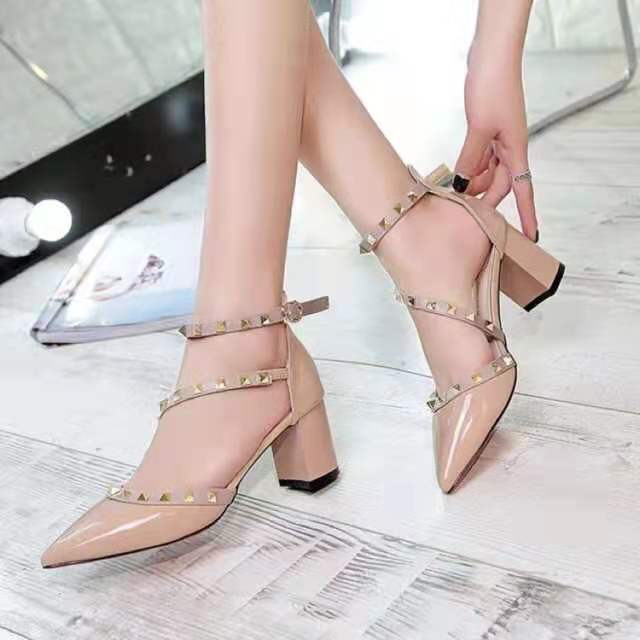 Korean Pointed Closed Toe Block Heel Sandals high end quality