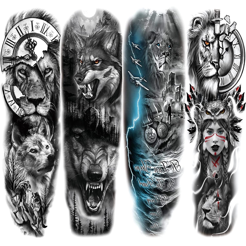  Color Animal Temporary Tattoo Sleeves for Women Leg, Full Arm  Realistic Tiger Lion Flower Fake Sleeve Tattoos For Adult Girl, Large Wolf  Bear Floral Temp Tatoo Sticker Thigh Body Art Makeup