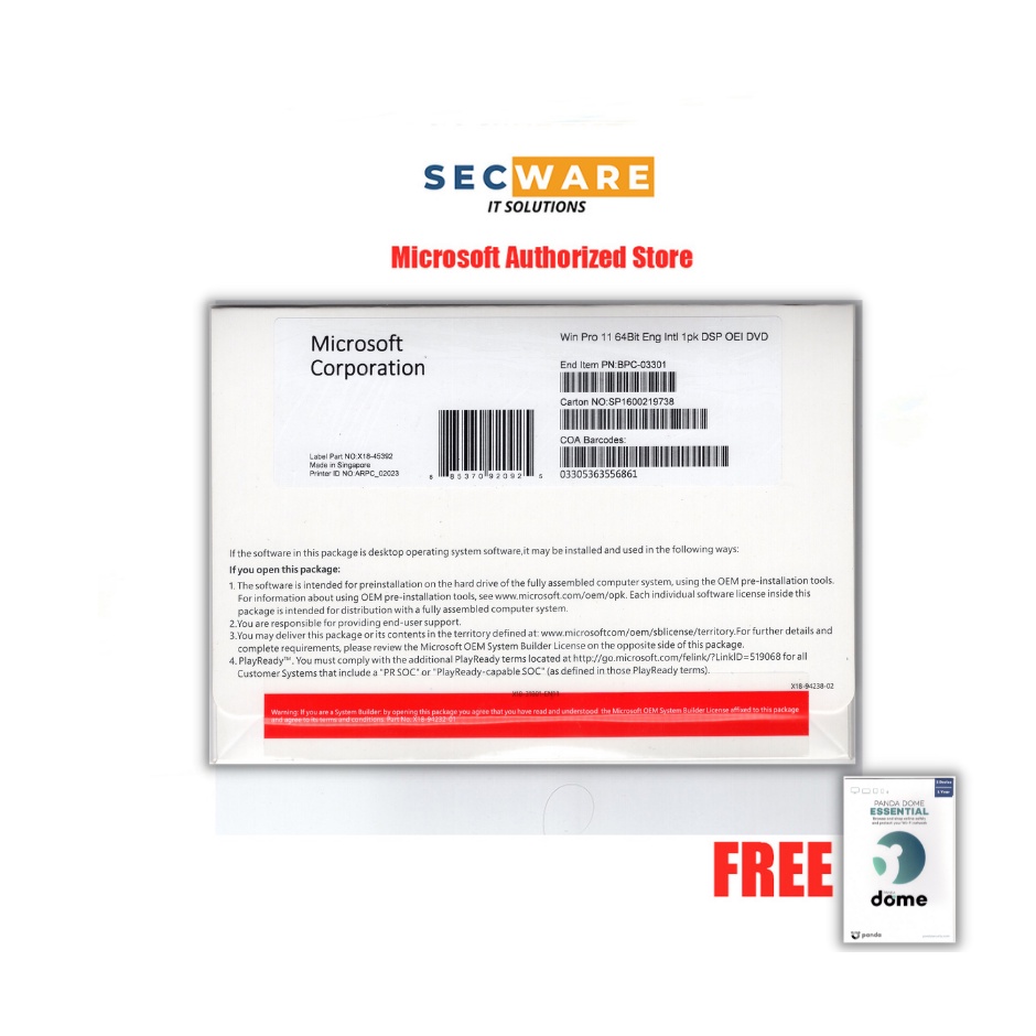 Microsoft Windows 11 PRO 64 BIT OEM DVD with Activation Key