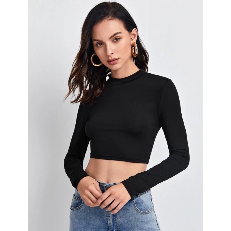 SHEIN - LONG SLEEVES BLACK CROP TOP