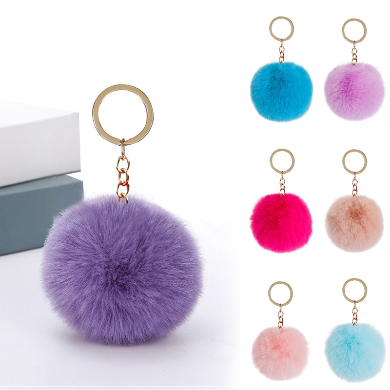 Rabbit Ears Fur Ball Bag Charms With Golden Keyring Pom Pom, Fluffy Fur  Ball Keychain For Car Keyring, Charm Gift - Temu