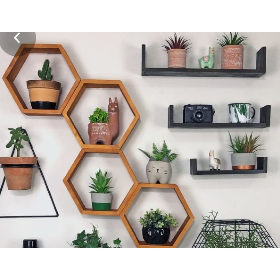 Hexagon wood on sale wall shelf