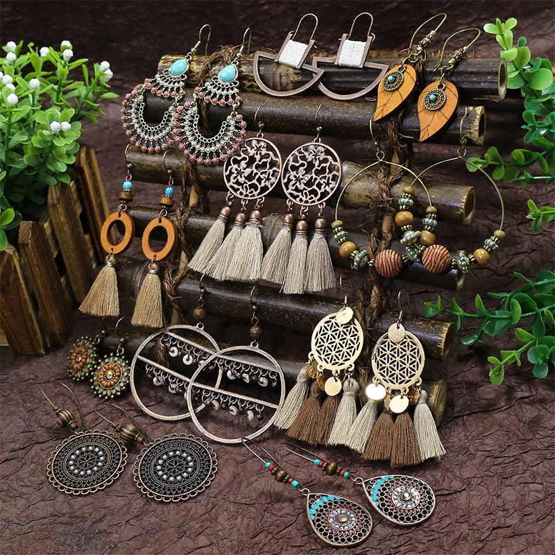 Bohemian Vintage Earrings 2022 Trend Women Wood Geometry Round Hollow Drop Earrings Female Summer Jewelry Accessories Wholesale Shopee Philippines