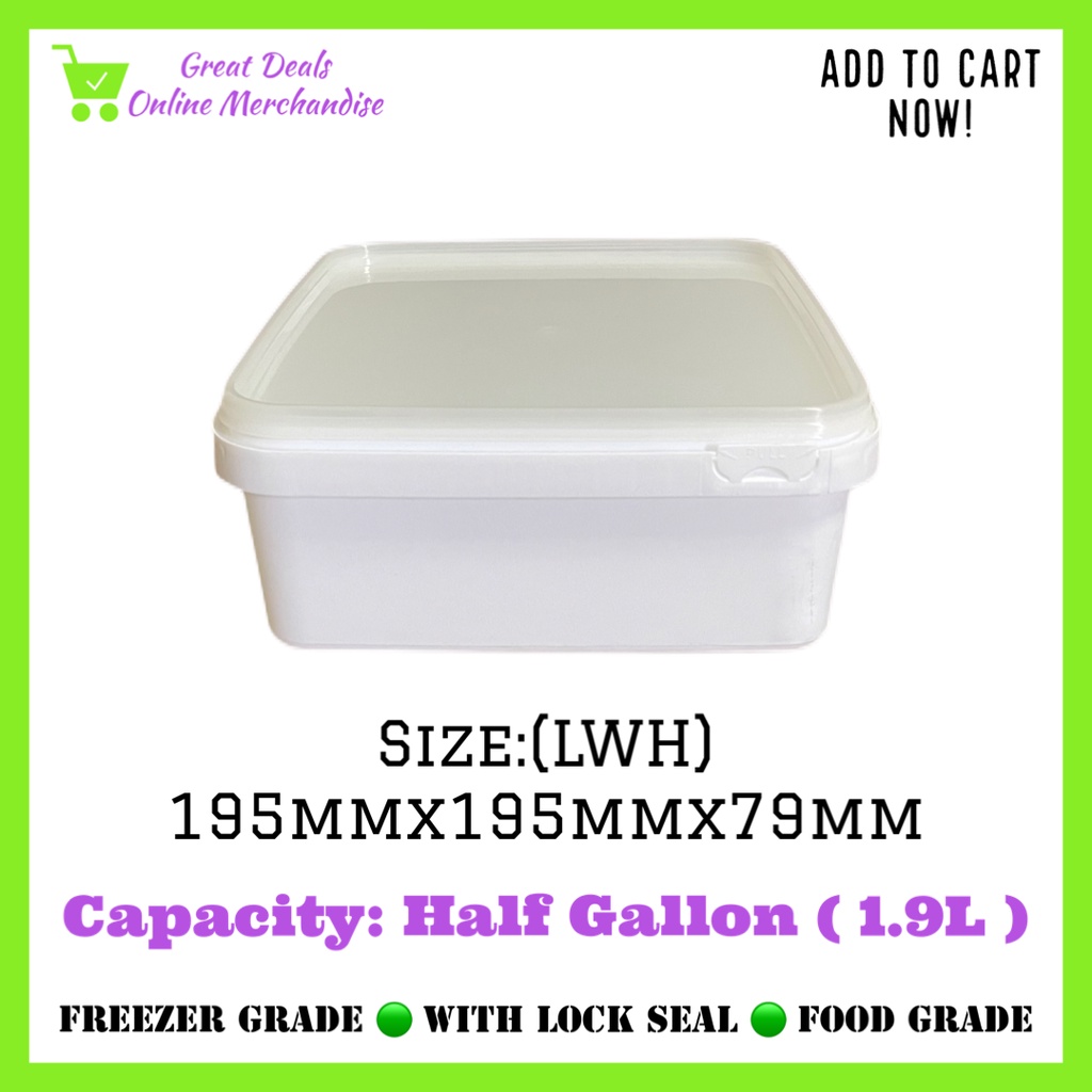 2 Litre Rectangular Ice Cream tub with Lid/Food Storage container