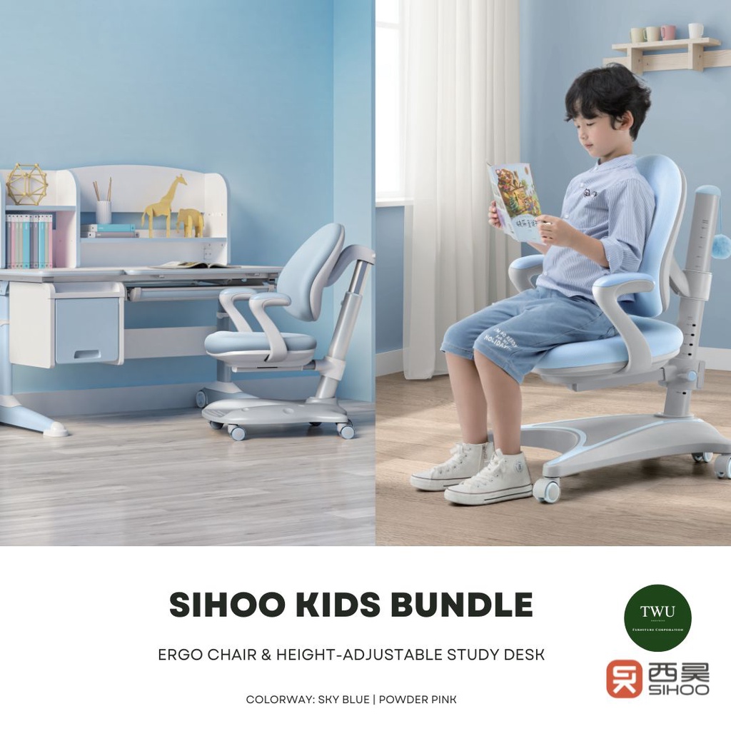 Sihoo Kids Ergonomic Chair Height Adjustable Desk Bundle with 2