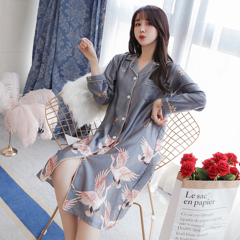 Silk nightgown long online sleeve