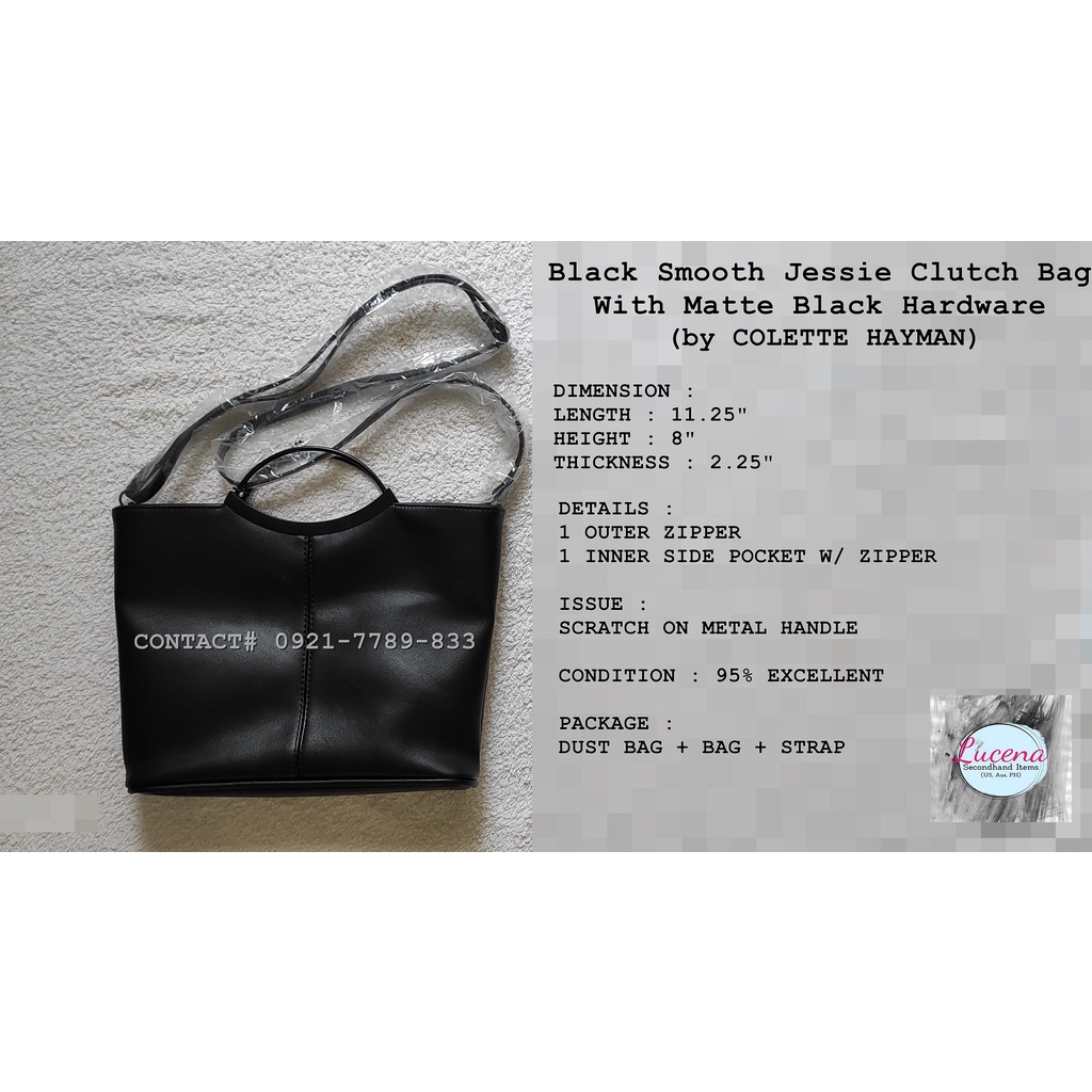 Black Smooth Jessie Clutch Bag With Matte Black Hardware by COLETTE HAYMAN BAG COLLECTION