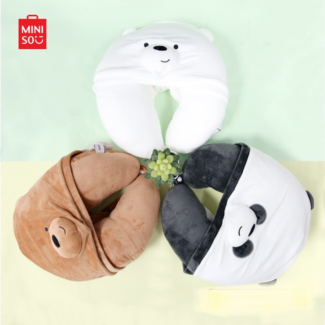 Miniso We Bare Bears Ushaped Pillow With Hood Neck