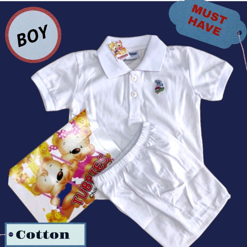 Tubbies kiddo White Baptismal Polo shirt Terno 0 5 years old boy