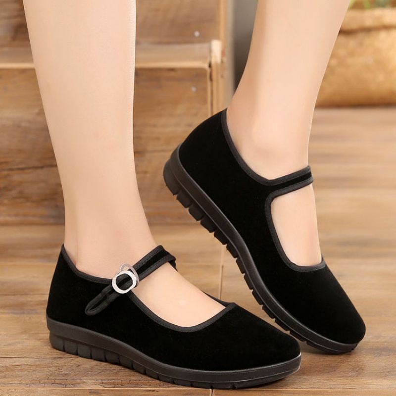 Ladies black wedge hot sale work shoes