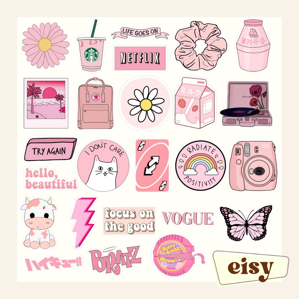 EISY 25 pcs. Aesthetic Pink Sticker Pack