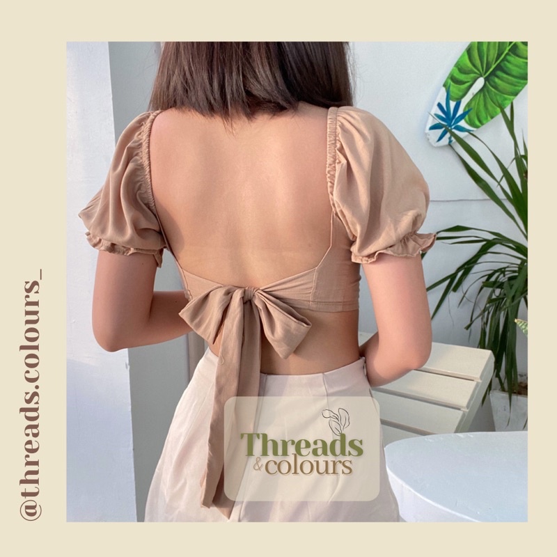 Threads & Colours | JOSEPHINE | Puff Sleeve Backless Linen Crop