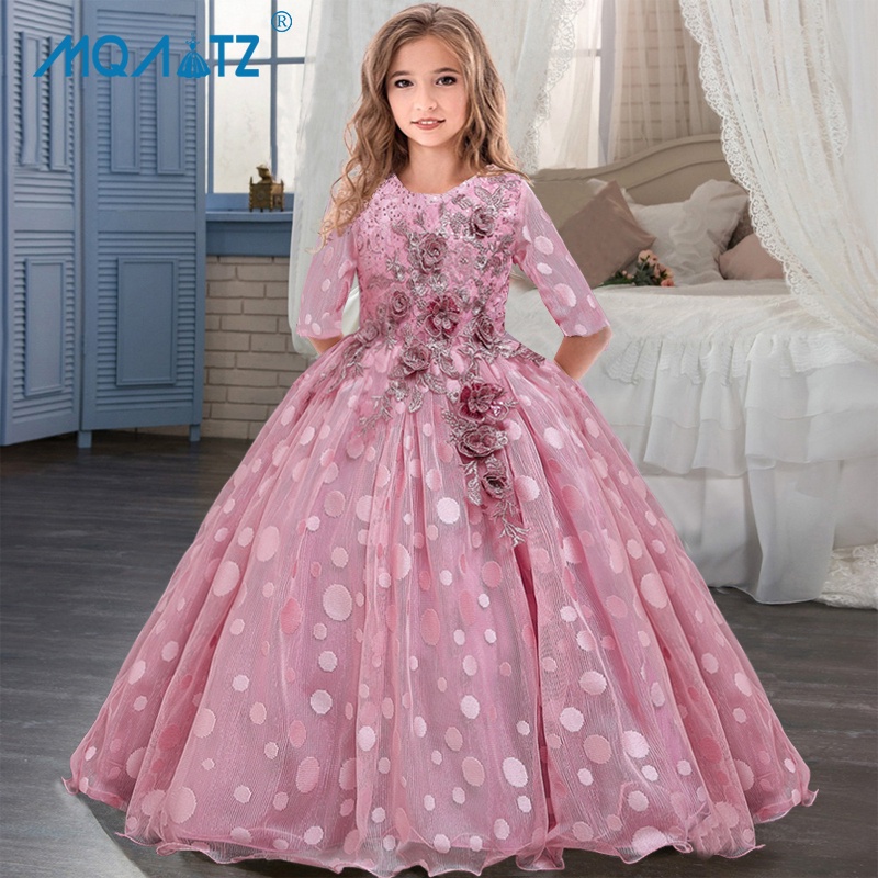 MQATZ Long Sleeve Kids Girls Dresses Embroidery Girl Dress Elegant